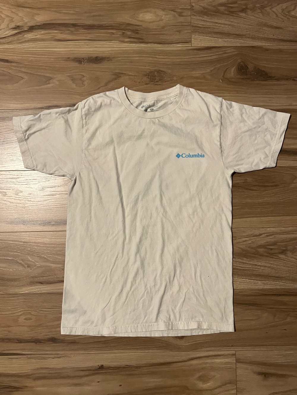 Columbia Cream Short Sleeve T-Shirt with Blue Mointian Logo